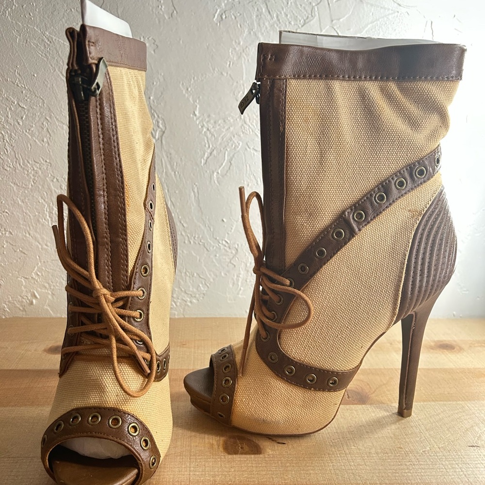 Brown and Tan Women's High Heel Boots